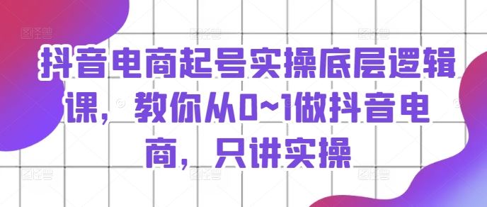 抖音电商起号实操底层逻辑课，教你从0~1做抖音电商，只讲实操-聊项目