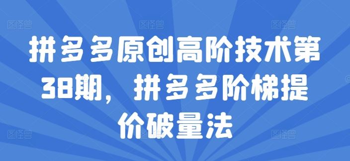 拼多多原创高阶技术第38期，拼多多阶梯提价破量法-聊项目