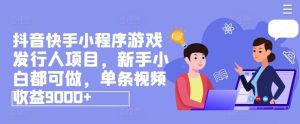 抖音快手小程序游戏发行人项目,新手小白都可做,单条视频收益9000+-聊项目