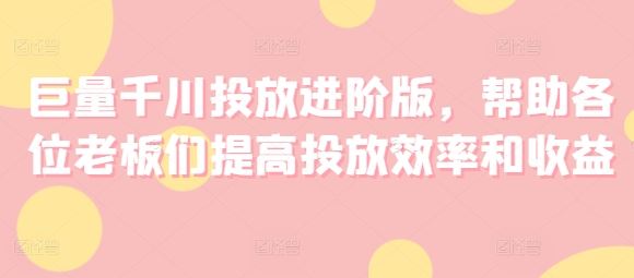 巨量千川投放进阶版，帮助各位老板们提高投放效率和收益-聊项目