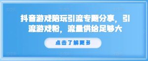 抖音游戏陪玩引流专题分享,引流游戏粉,流量供给足够大-聊项目